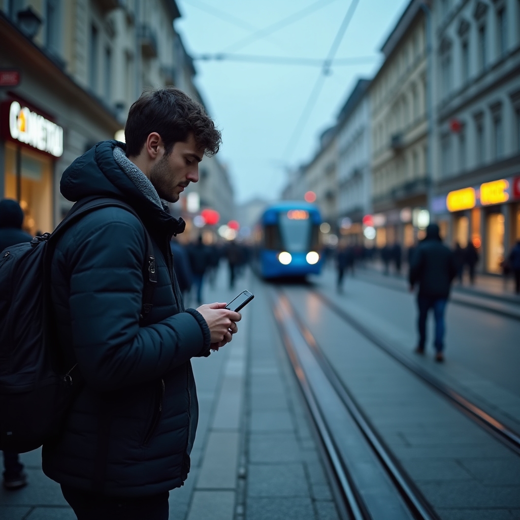 Zagreb city street with tram and everyday urban life